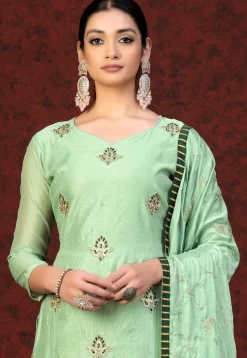 Embroidered Chanderi Silk Pakistani Suit in Light Green