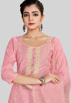 Embroidered Chanderi Silk Pakistani Suit in Pink
