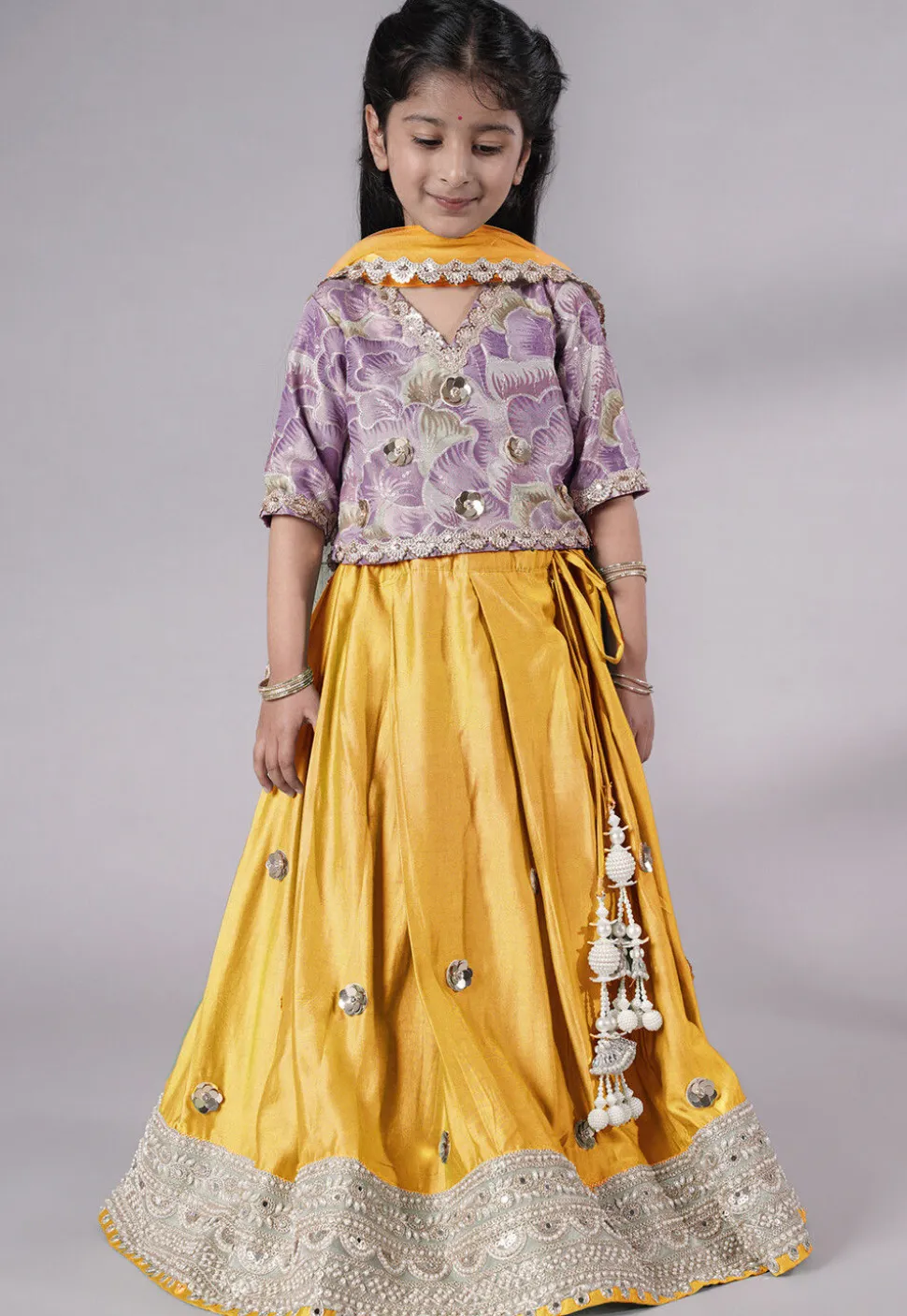Embroidered Chanderi Silk Lehenga in Pink