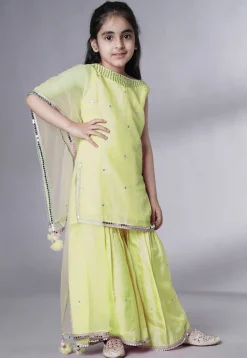 Embroidered Chanderi Silk Pakistani Suit in Olive Green