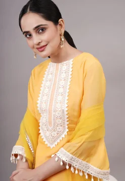 Embroidered Chanderi Silk Pakistani Suit in Yellow