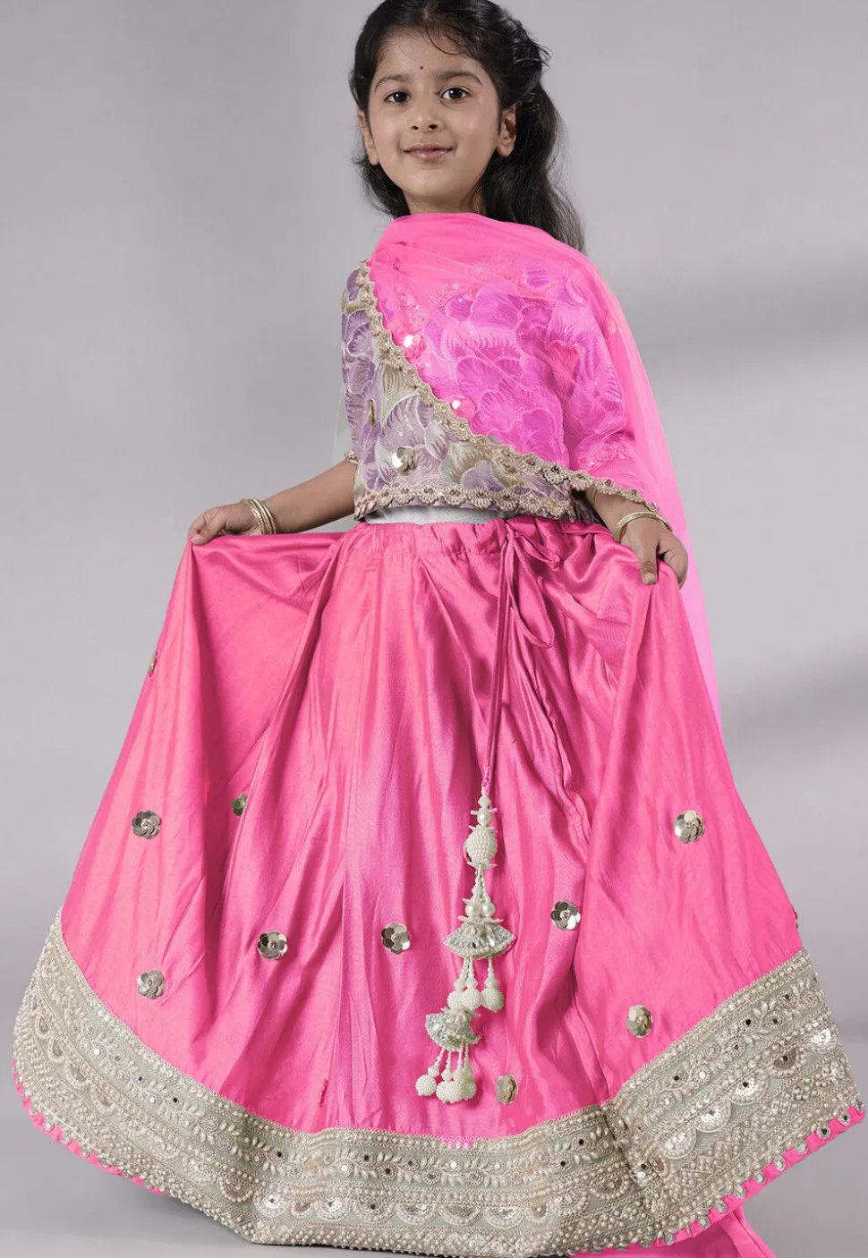 Embroidered Chanderi Silk Lehenga in Green
