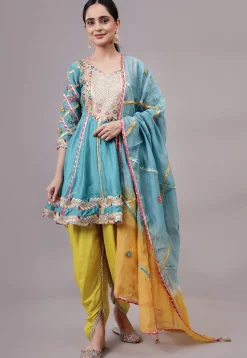Embroidered Chanderi Silk Anarkali Suit in Blue