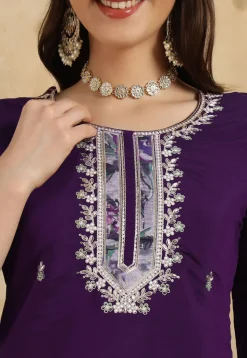 Embroidered Chanderi Silk Pakistani Suit in Wine