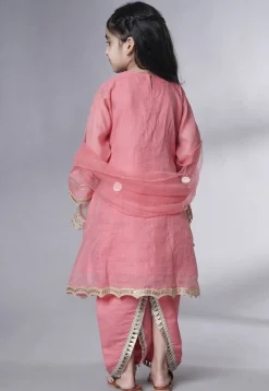 Embroidered Chanderi Silk Punjabi Suit in Baby Pink