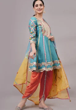 Embroidered Chanderi Silk Anarkali Suit in Blue