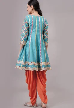 Embroidered Chanderi Silk Anarkali Suit in Blue