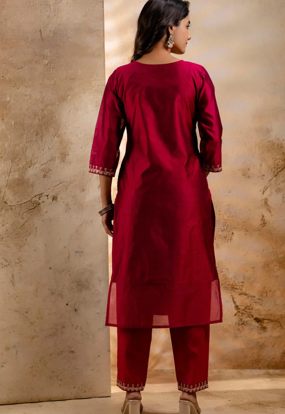 Embroidered Chanderi Silk Pakistani Suit in Pink