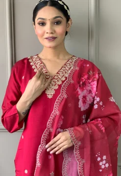 Embroidered Chanderi Silk Pakistani Suit in Pink