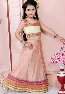Embroidered Chanderi Silk Lehenga in Peach