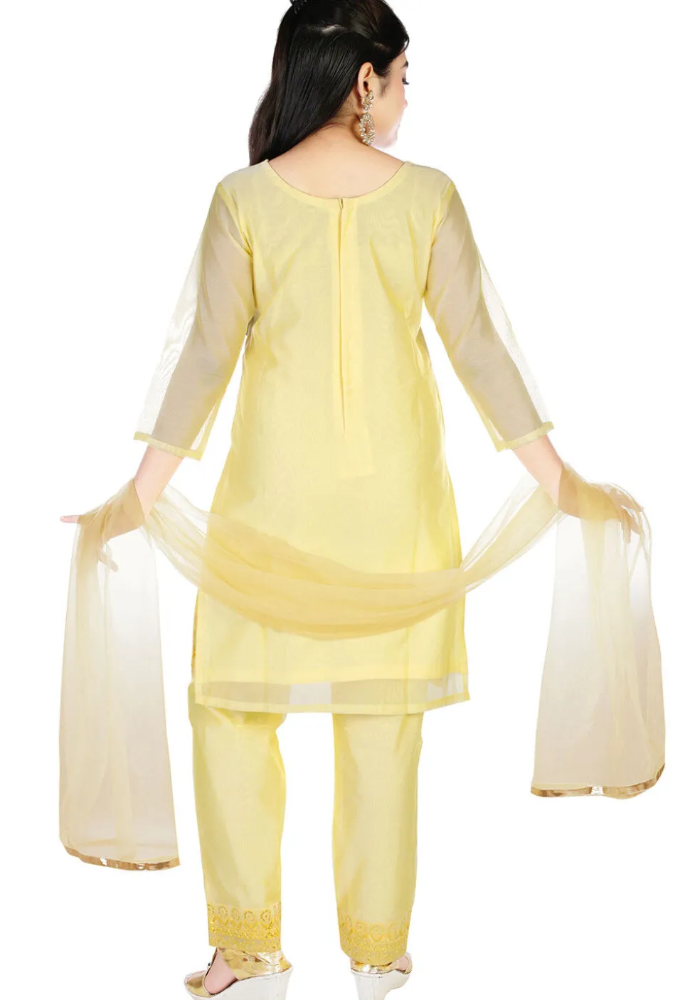 Embroidered Chanderi Silk Pakistani Suit in Yellow