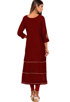 Embroidered Chanderi Silk Straight Suit in Maroon