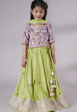 Embroidered Chanderi Silk Lehenga in Olive Green