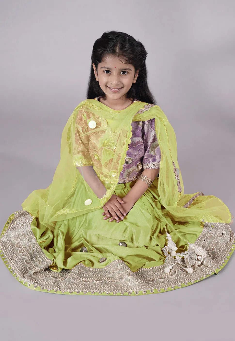 Embroidered Chanderi Silk Lehenga in Olive Green