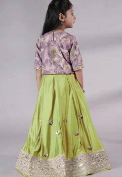Embroidered Chanderi Silk Lehenga in Olive Green