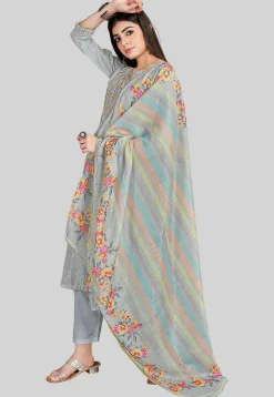 Embroidered Chanderi Silk Pakistani Suit in Grey