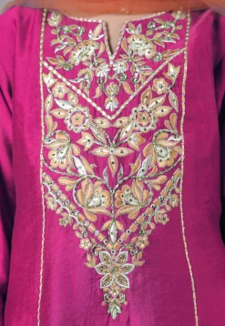 Embroidered Chanderi Silk Punjabi Suit in Magenta