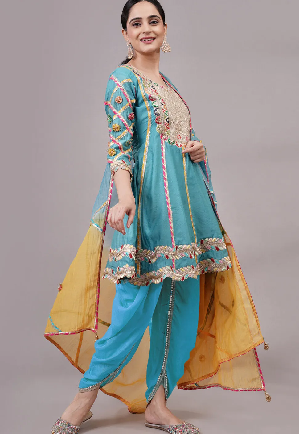 Embroidered Chanderi Silk Anarkali Suit in Blue