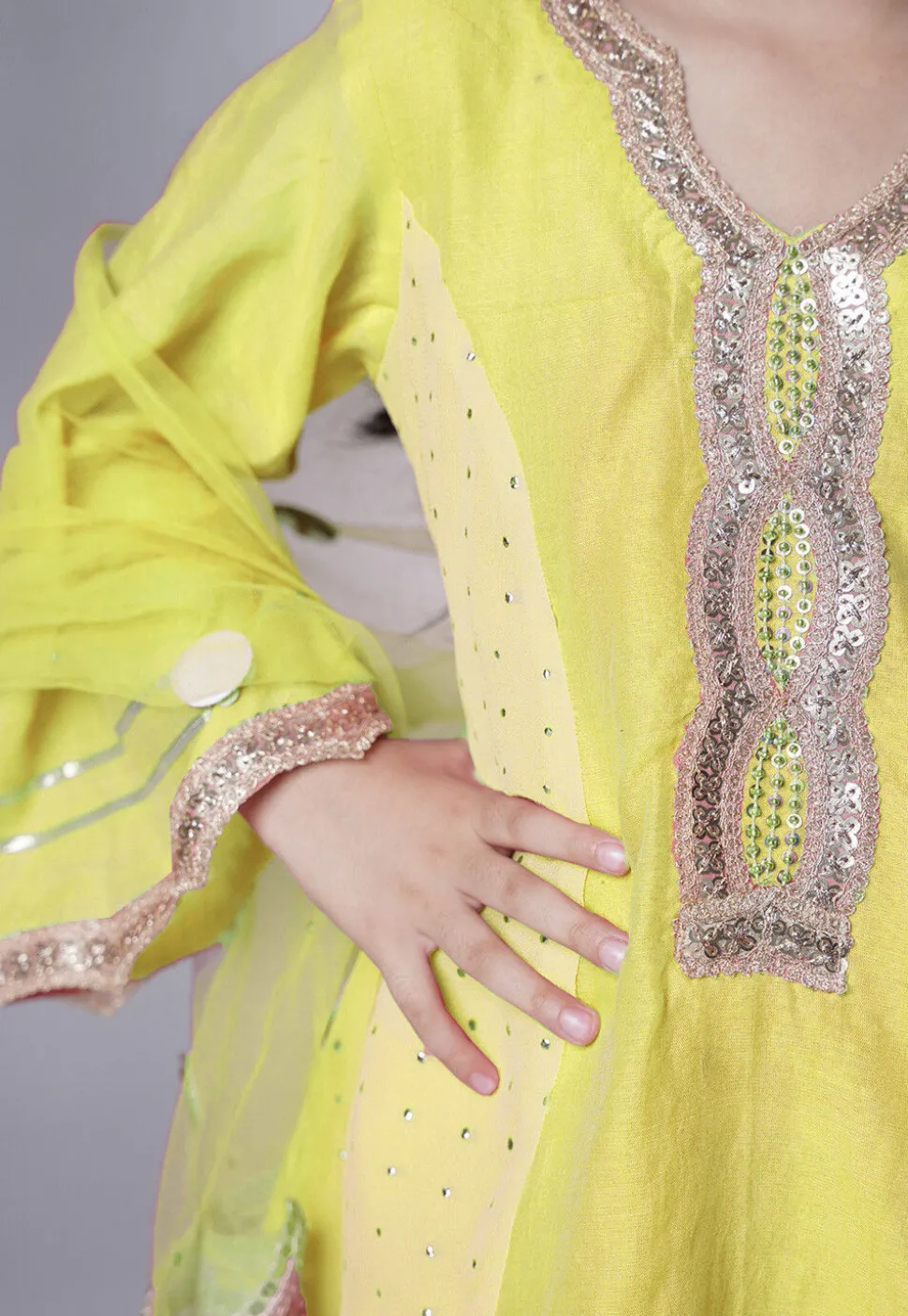 Embroidered Chanderi Silk Punjabi Suit in Yellow