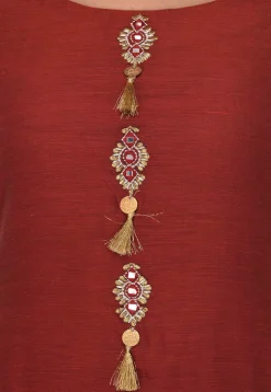 Embroidered Chanderi Silk Straight Suit in Maroon