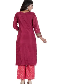Embroidered Chanderi Silk Pakistani Suit in Wine