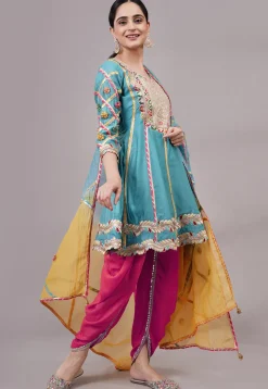 Embroidered Chanderi Silk Anarkali Suit in Blue