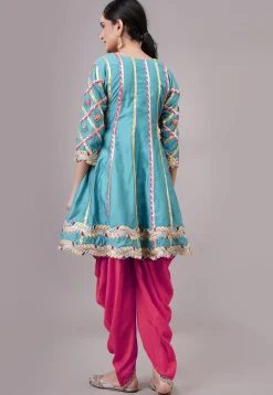 Embroidered Chanderi Silk Anarkali Suit in Blue