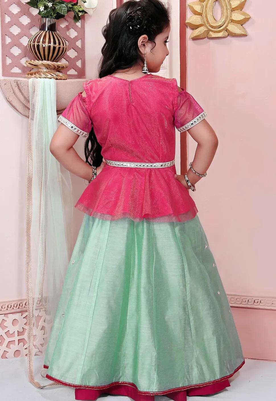 Embroidered Chanderi Silk Lehenga in Pastel Blue