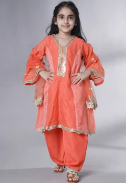 Embroidered Chanderi Silk Punjabi Suit in Peach