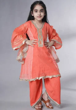 Embroidered Chanderi Silk Punjabi Suit in Peach