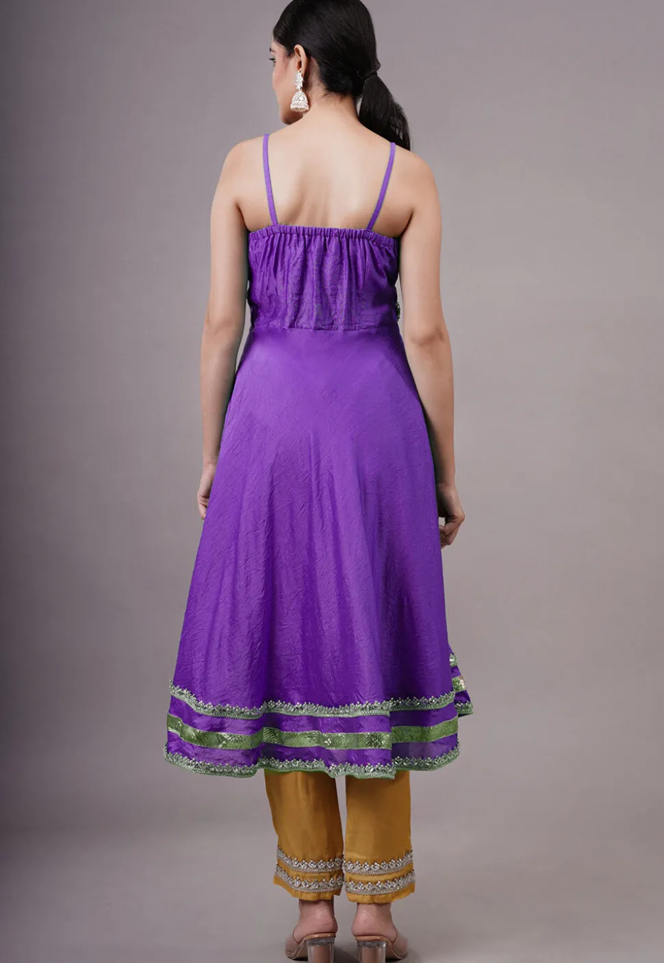Embroidered Chanderi Silk Aline Suit in Purple
