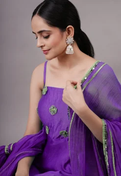 Embroidered Chanderi Silk Aline Suit in Purple