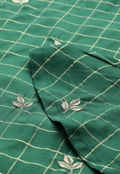 Embroidered Chanderi Silk Jacquard Straight Kurta in Teal Green
