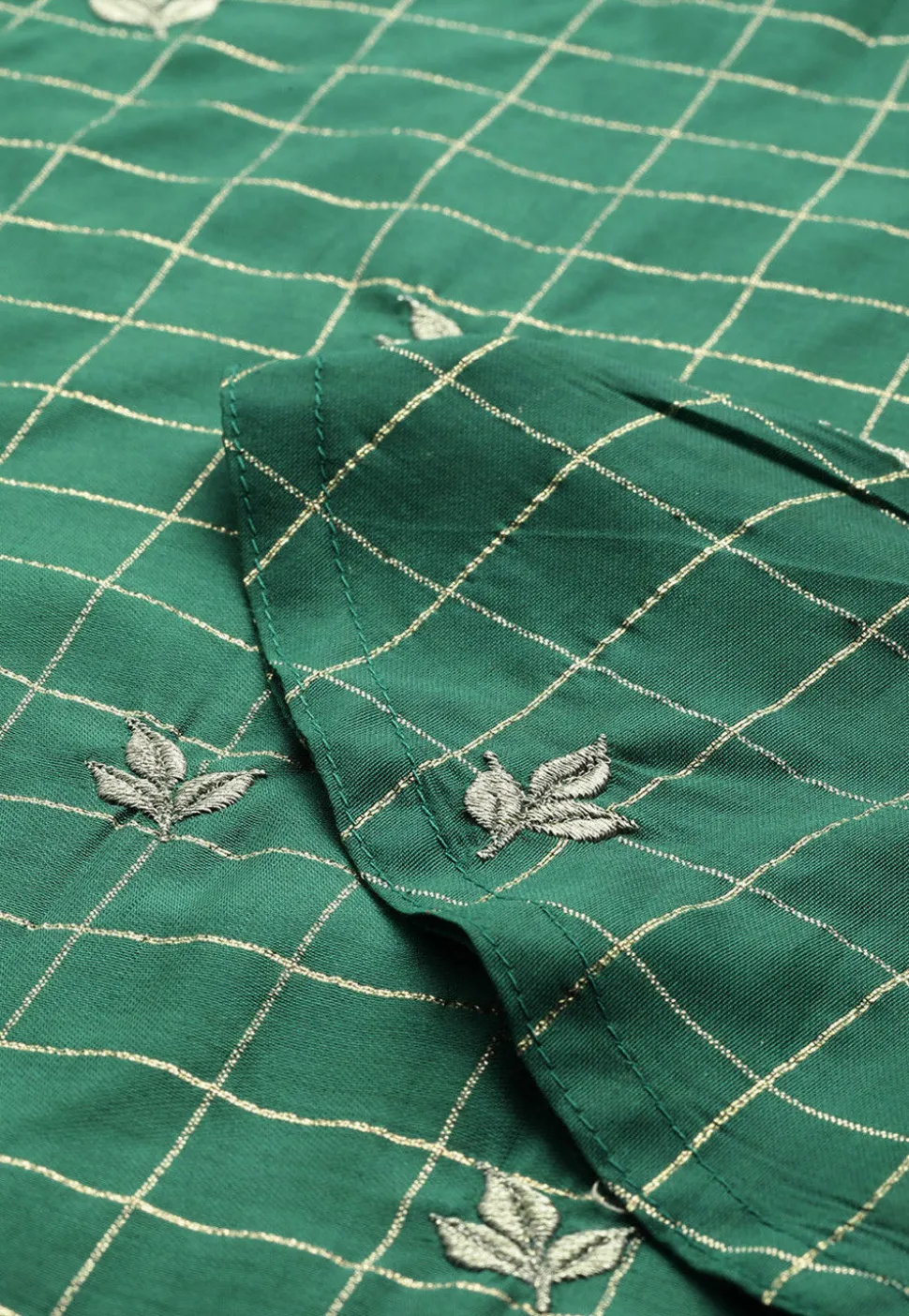Embroidered Chanderi Silk Jacquard Straight Kurta in Teal Green
