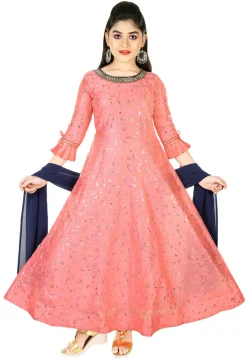 Embroidered Chanderi Silk Gown in Peach
