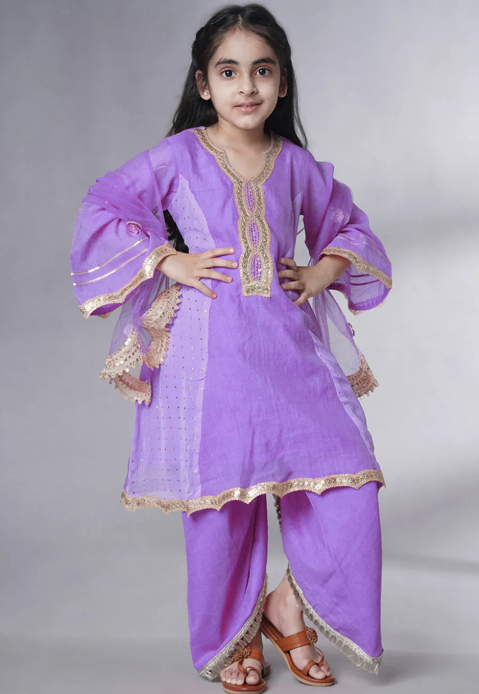 Embroidered Chanderi Silk Punjabi Suit in Light Purple