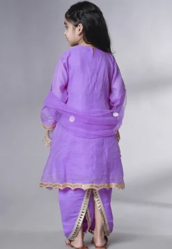 Embroidered Chanderi Silk Punjabi Suit in Light Purple