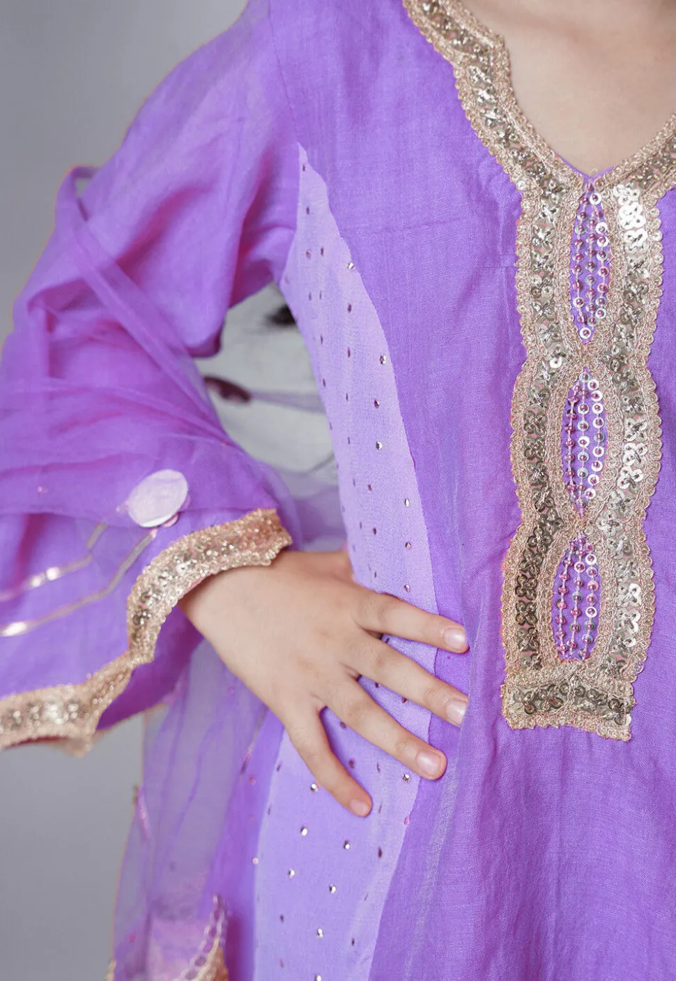 Embroidered Chanderi Silk Punjabi Suit in Light Purple