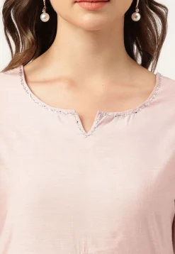 Embroidered Chanderi Silk Layered Pakistani Suit in Baby Pink