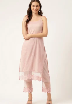 Embroidered Chanderi Silk Layered Pakistani Suit in Baby Pink