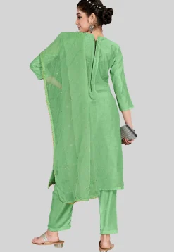 Embroidered Chanderi Silk Pakistani Suit in Light Green