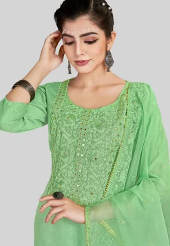 Embroidered Chanderi Silk Pakistani Suit in Light Green