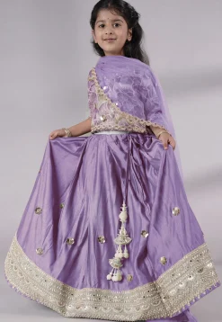 Embroidered Chanderi Silk Lehenga in Purple