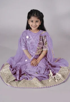 Embroidered Chanderi Silk Lehenga in Purple