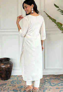 Embroidered Chanderi Silk Pakistani Suit in Off White