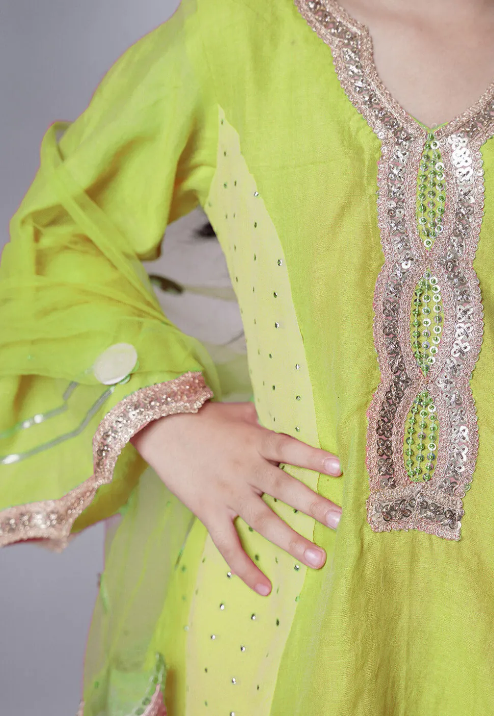 Embroidered Chanderi Silk Punjabi Suit in Light Green