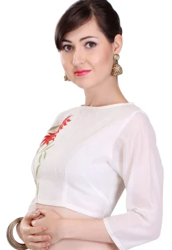 Embroidered Chanderi Silk Blouse in Off White