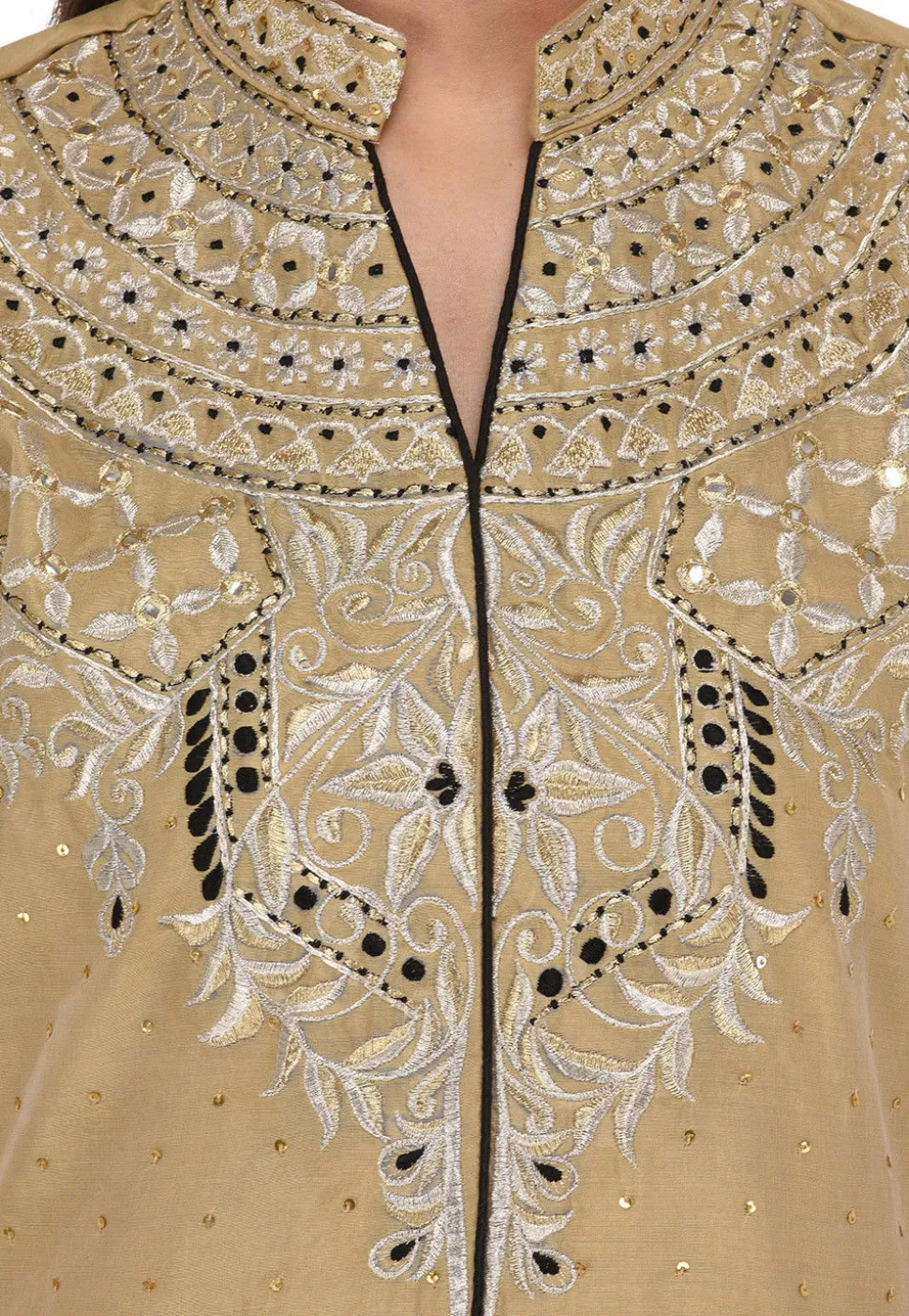 Embroidered Chanderi Silk Sharara Lehenga in Beige