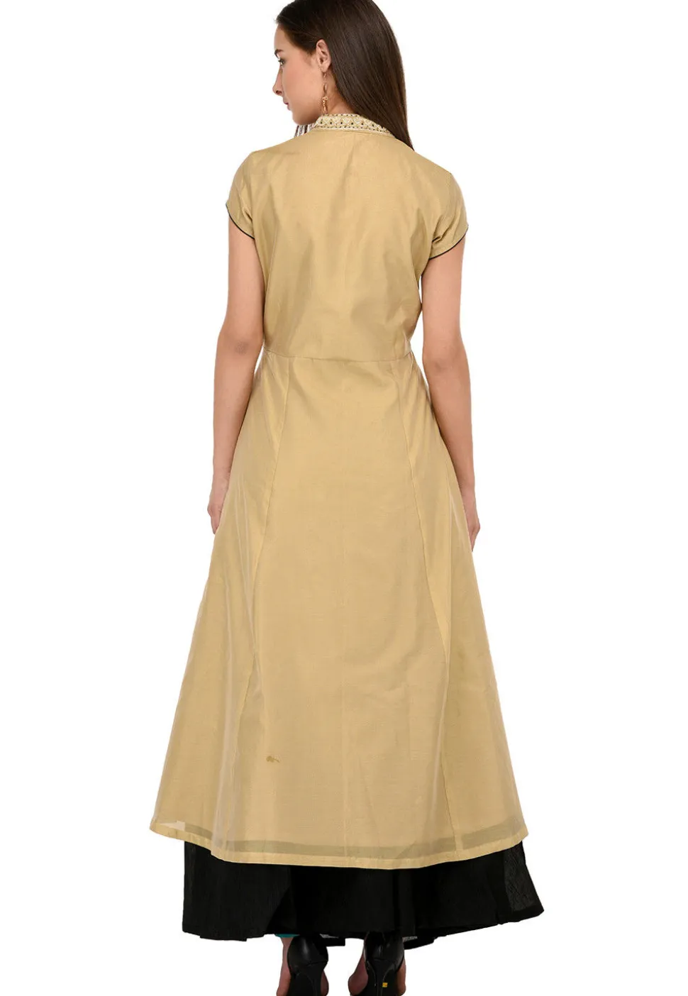 Embroidered Chanderi Silk Sharara Lehenga in Beige