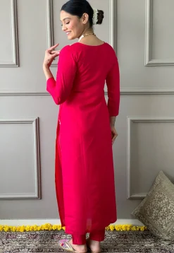 Embroidered Chanderi Silk Pakistani Suit in Pink